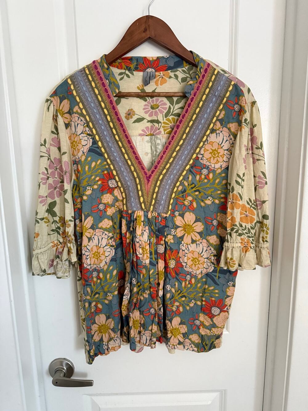 Blank London Boho Stephanie Floral Embroidered Trim Blouse